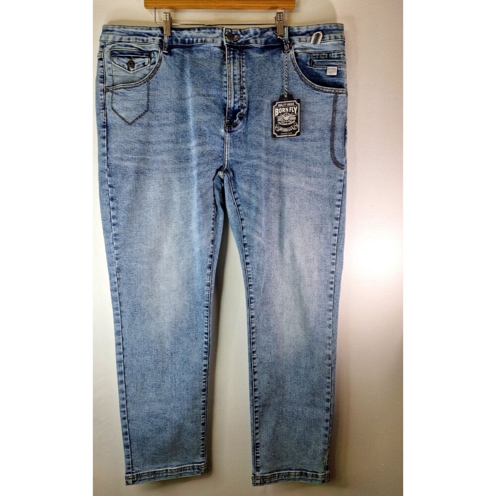 BORNFLY Stone Wash Denim Jeans Men's 46x33 Baggy Streetwear Casual Skater Grunge
